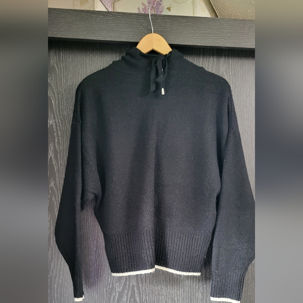 H&M Black Turtleneck Sweater with White Accents